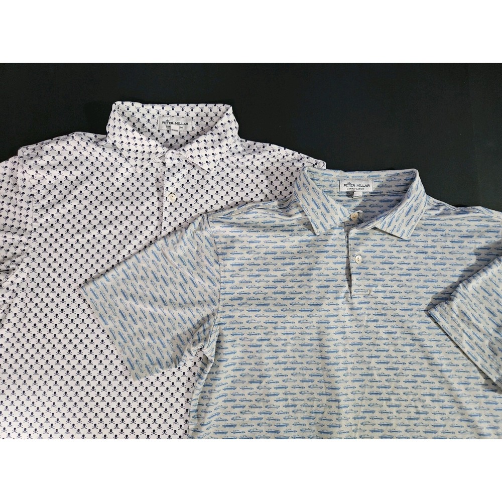 Boys Peter Millar Blue and White Patterned Polo Shirts